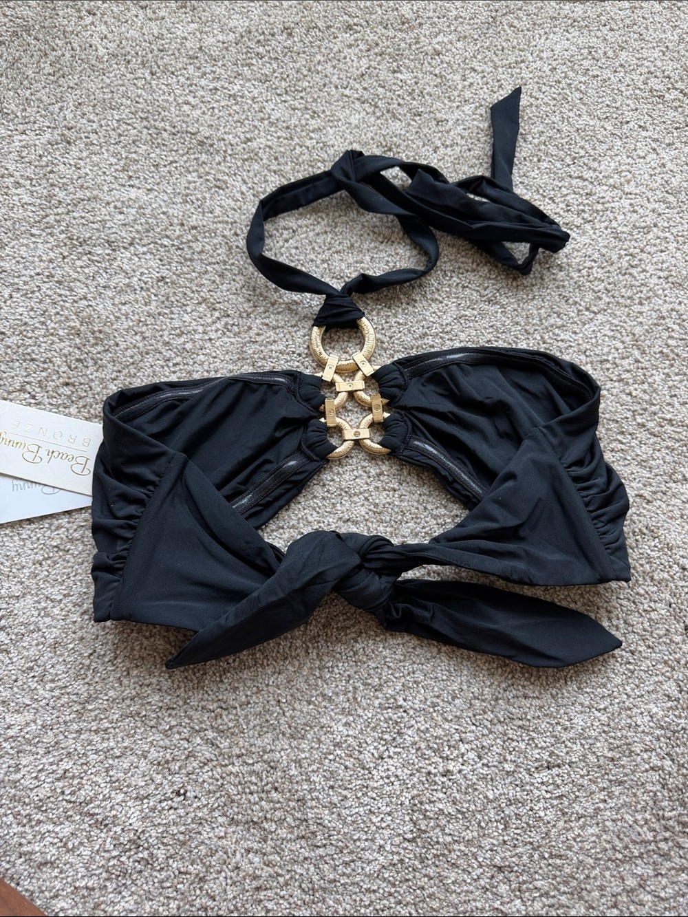 NWT Beach Bunny Black Kiss a Girl halter bandeau bikini top XL - Picture 4 of 4